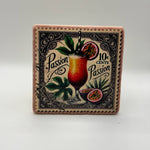 Passion fruit artwork printed on square travertine stone coaster