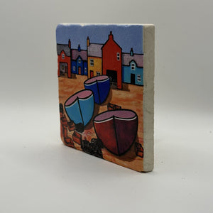 Paul Bursnall Seaside Boats Natural Travertine Stone Coaster 2