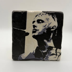 Paul Weller portrait printed on square travertine stone coaster