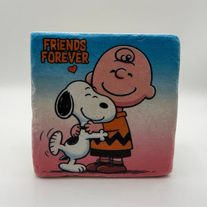 Snoopy artwork printed on square travertine stone coaster