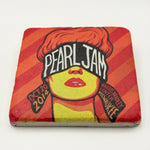 Pearl Jam logo or artwork printed on square travertine stone coaster