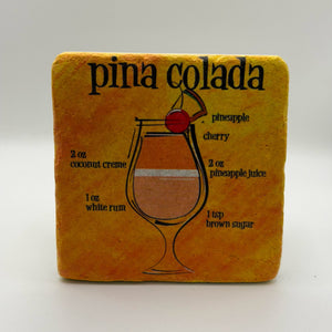 Tropical pineapple artwork printed on square travertine stone coaster