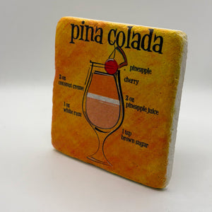 Tropical pineapple artwork printed on square travertine stone coaster