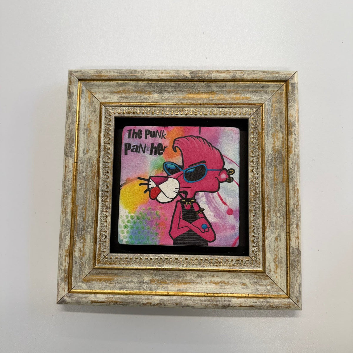 Variant Mapping v4 | pink-panther-cartoon-stone-coaster | with Gold Frame | sha256:c25aed850976