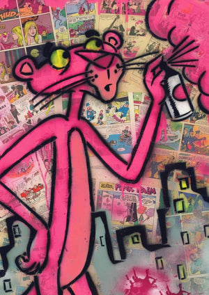 Pink Panther graffiti artwork printed on MDF wall poster