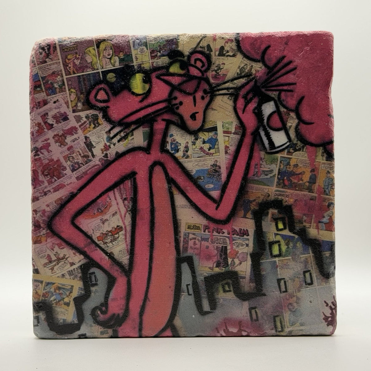 Pink Panther Spray Natural Travertine Stone Hotpad 1