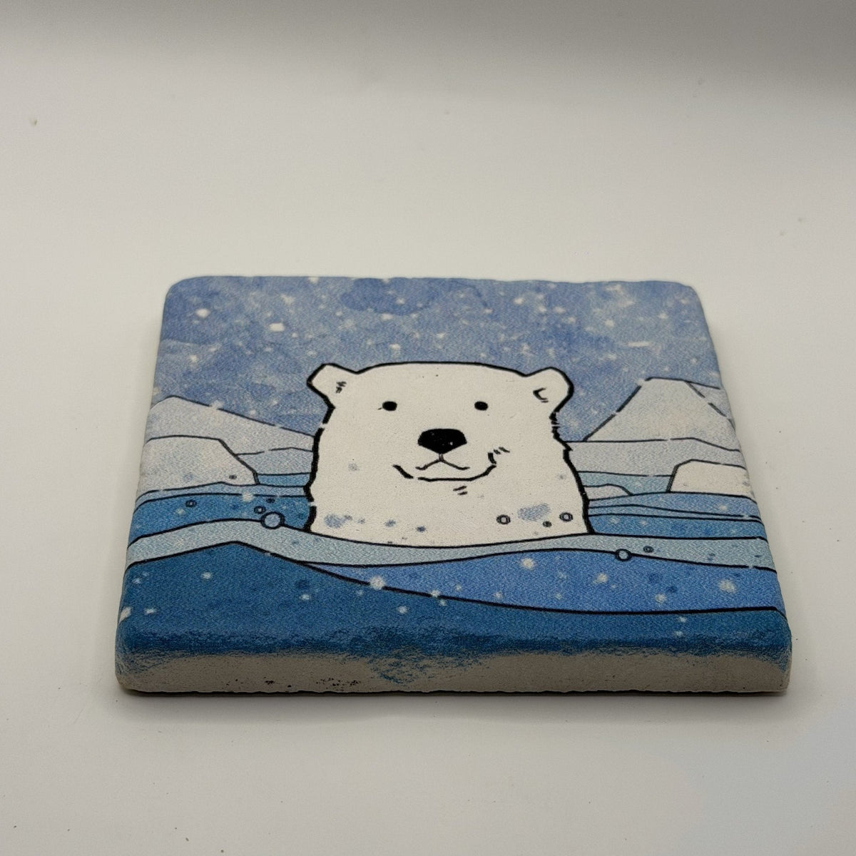 Polar Bear Natural Travertine Stone Coaster artwork
