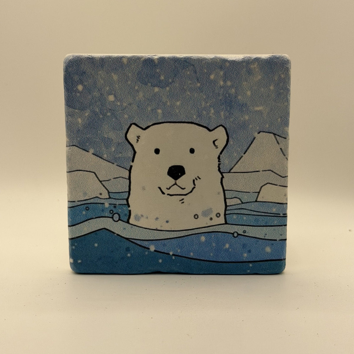 Polar Bear Natural Travertine Stone Coaster artwork