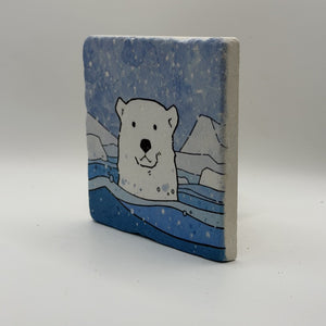 Polar Bear Natural Travertine Stone Coaster artwork