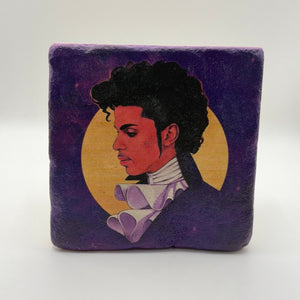 Prince artwork printed on square travertine stone coaster
