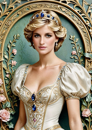 Princess Diana ornate frame artwork printed on MDF wall poster
