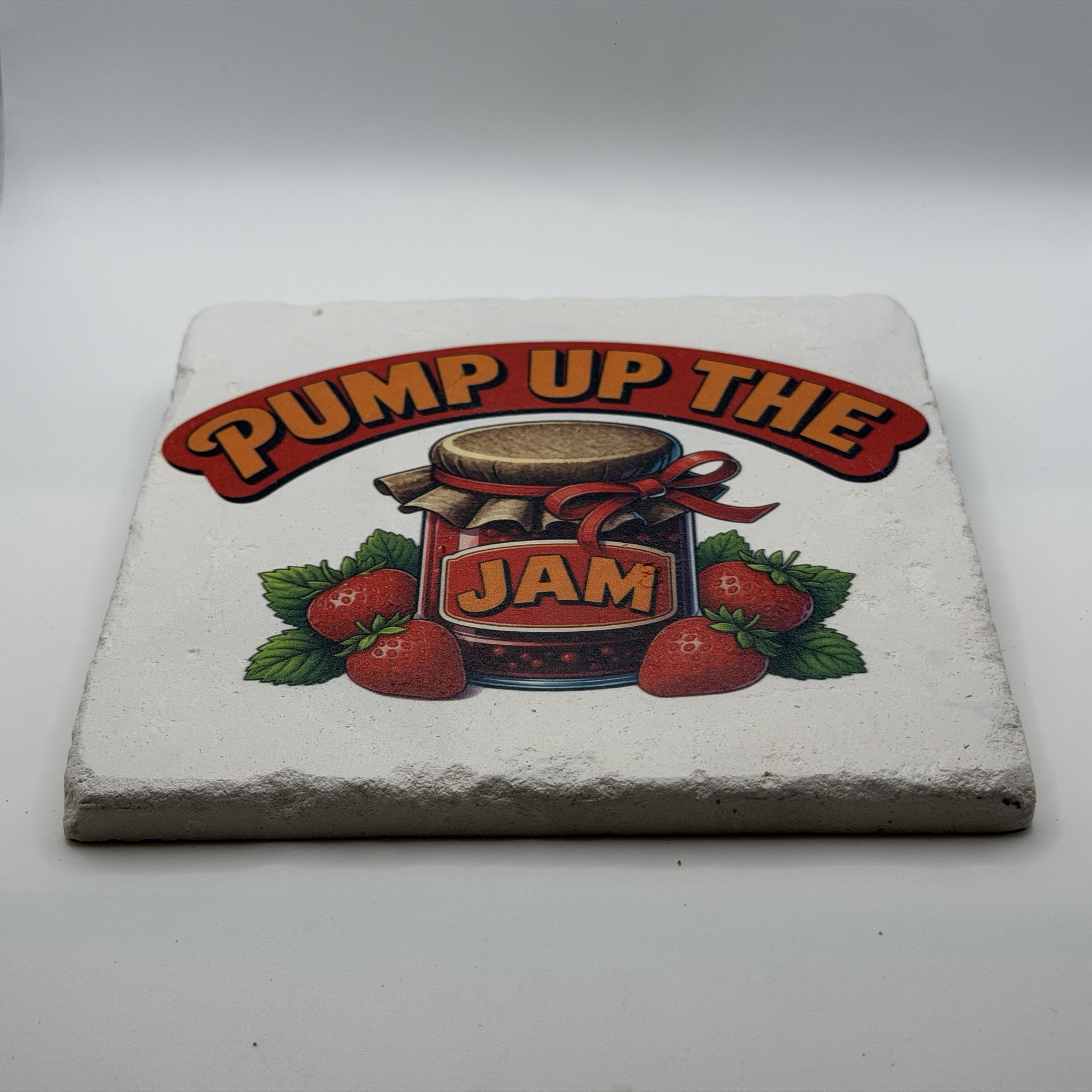 Pump Up The Jam Natural Travertine Stone Hotpad 2