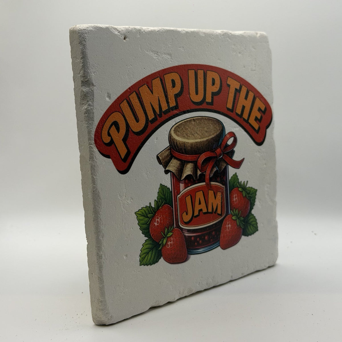 Pump Up The Jam Natural Travertine Stone Hotpad 3