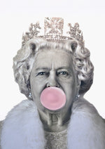 Queen Elizabeth's iconic pink bubblegum artwork printed on MDF wall poster