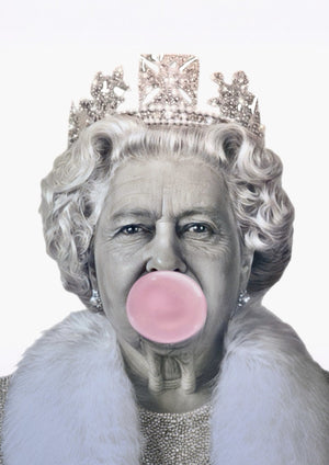 Queen Elizabeth's iconic pink bubblegum artwork printed on MDF wall poster