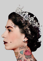 Queen Elizabeth tattoo profile artwork printed on MDF wall poster