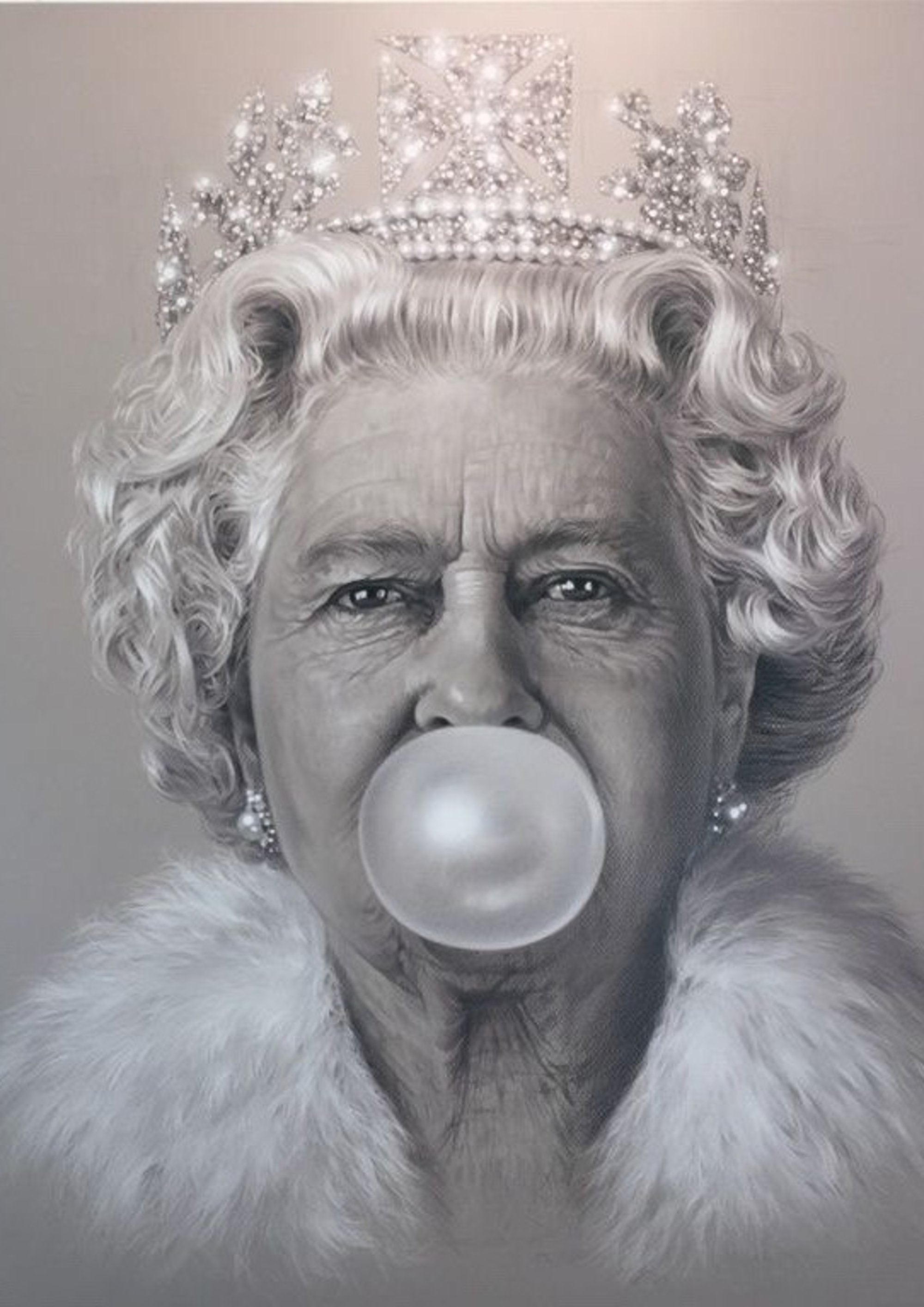 Queen Elizabeth White Bubblegum artwork printed on MDF wall poster