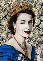 Queen Elizabeth Royal Wink artwork printed on MDF wall poster