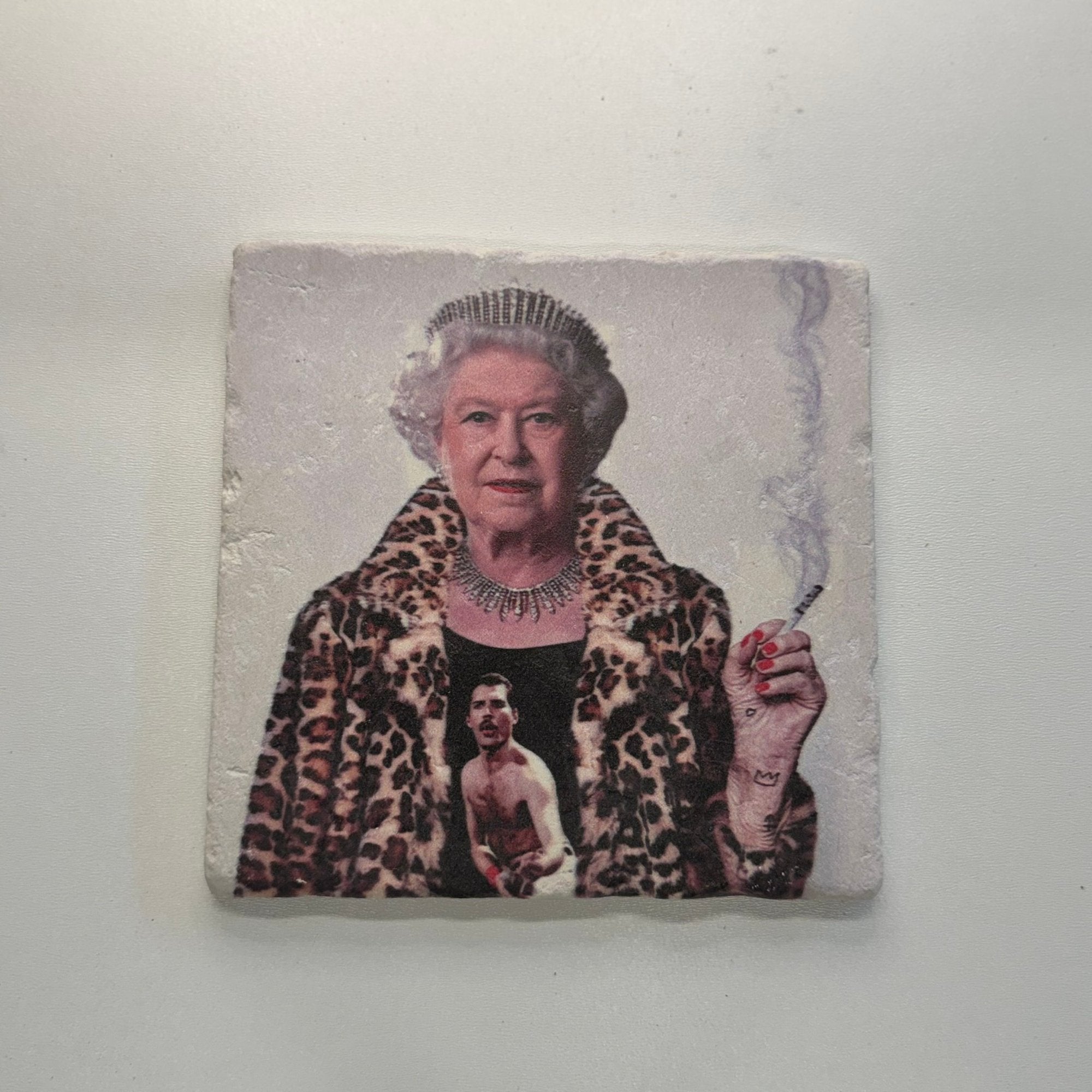 Queen Smoking Natural Travertine Stone Hotpad artwork