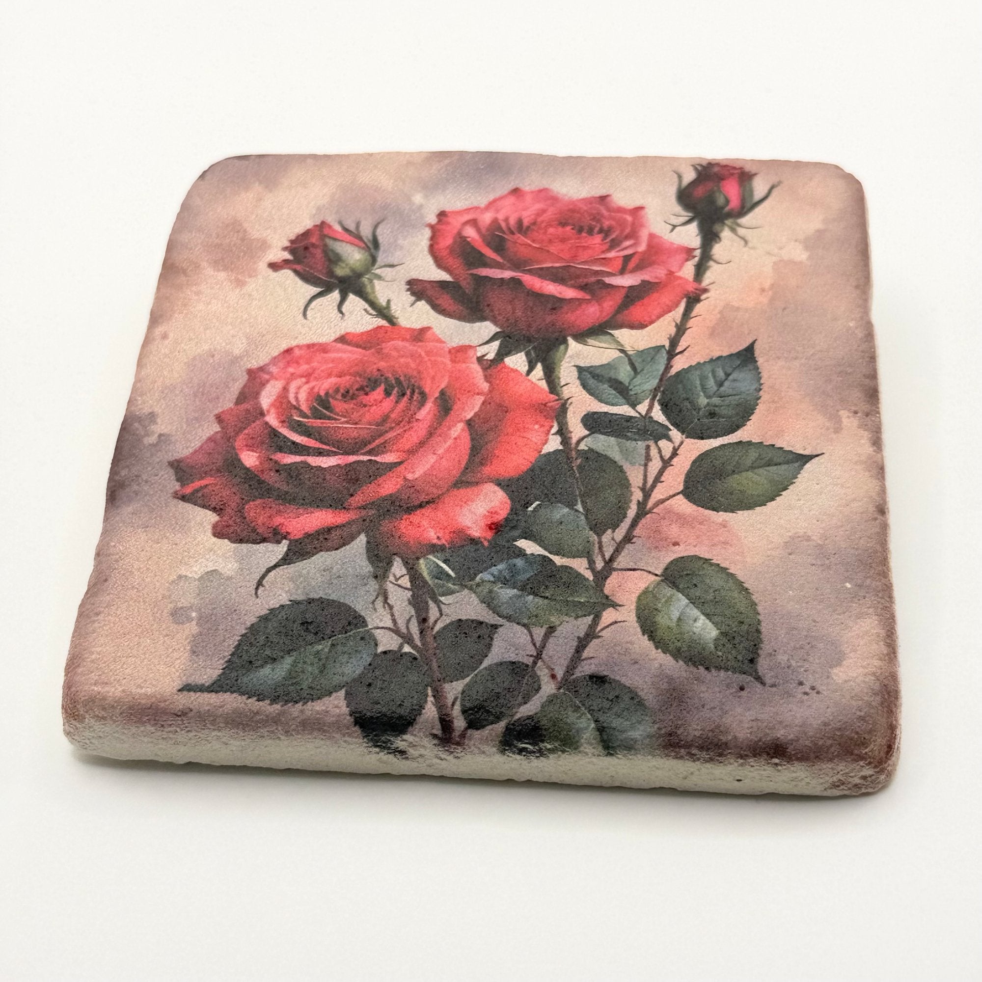 Vintage Red Rose Stone Coaster