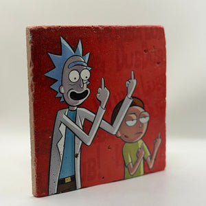 Rick And Morty Red Natural Travertine Stone Hotpad artwork