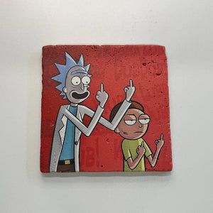 Rick And Morty Red Natural Travertine Stone Hotpad artwork