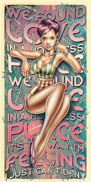 Rihanna We Found Love design displayed as a decorative wall sign for music enthusiasts