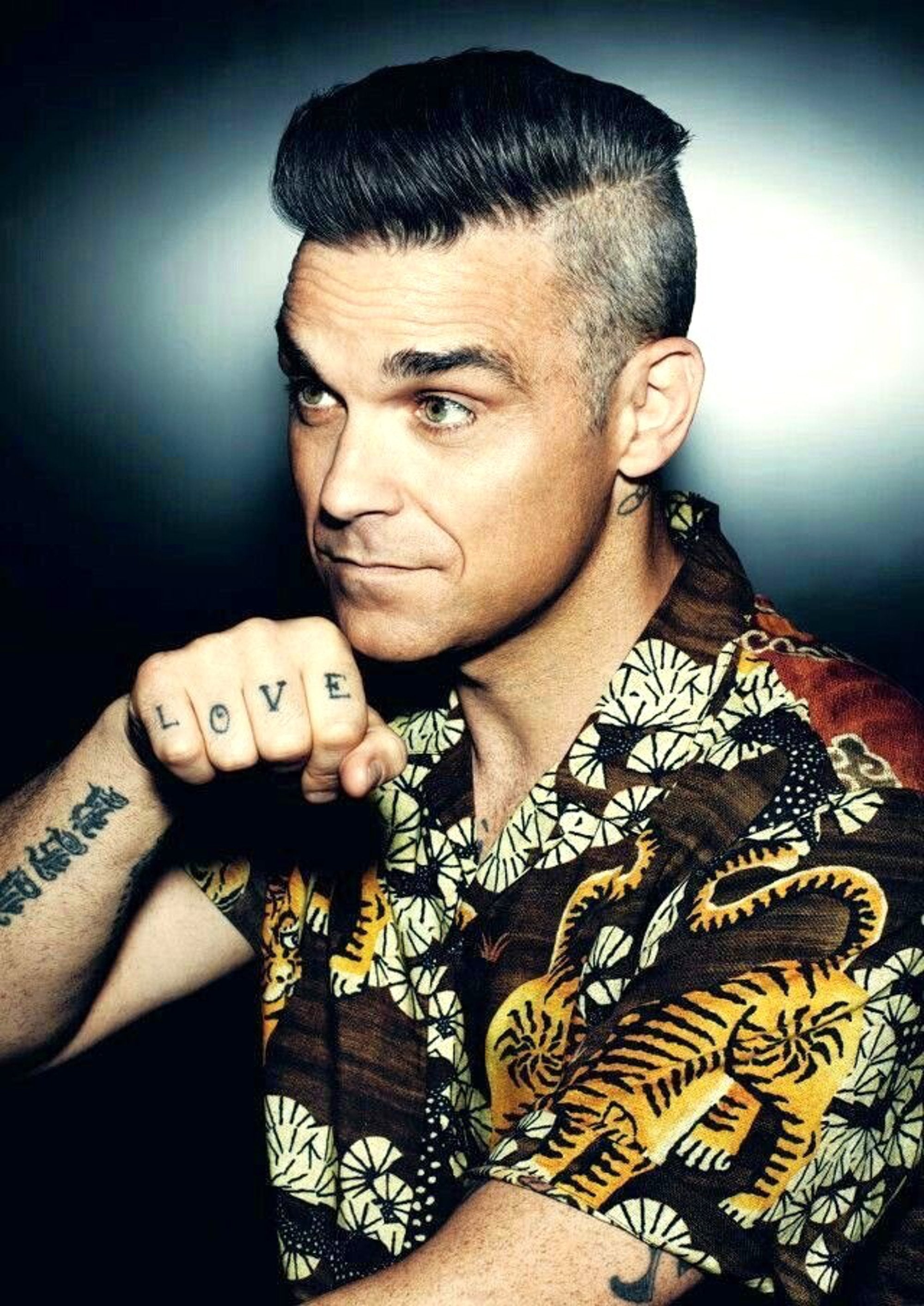 Robbie Williams portrait artwork printed on MDF wall poster
