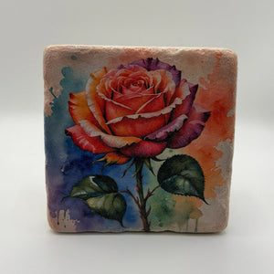Vintage Rose Painting Stone Coaster