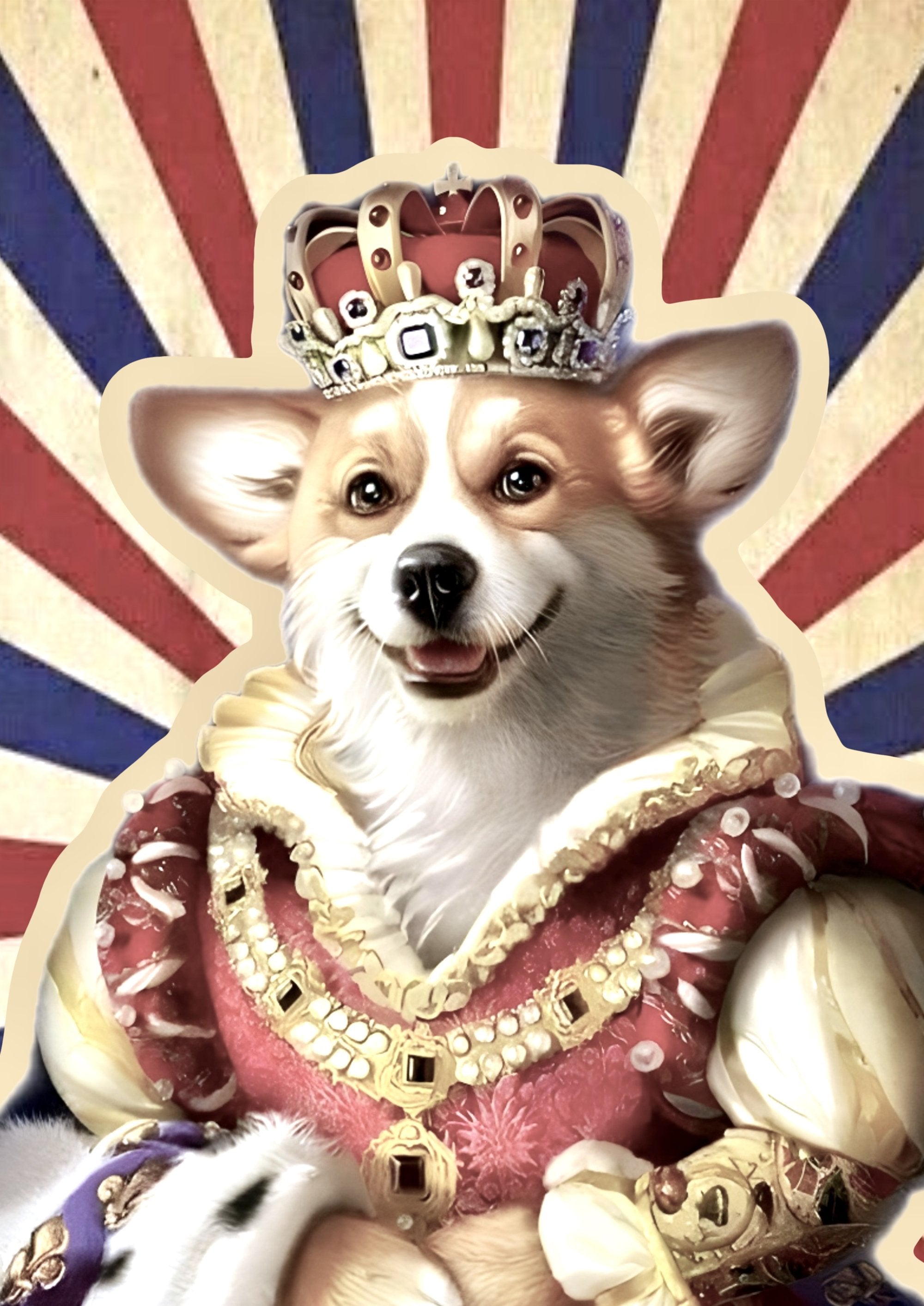 Royal Corgi Queen costume artwork printed on MDF wall poster