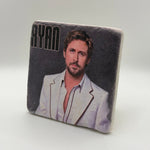 Ryan Gosling portrait printed on square travertine stone coaster