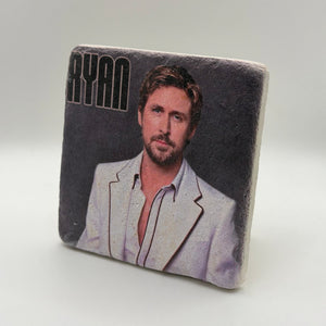 Ryan Gosling portrait printed on square travertine stone coaster