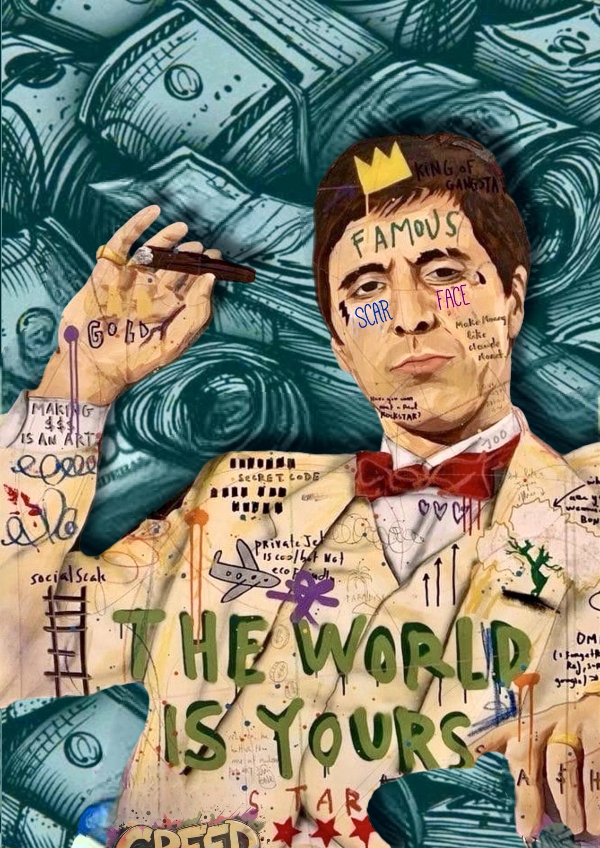 Scarface The World Is Yours artwork printed on MDF wall poster