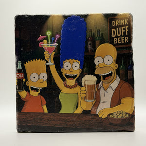 Simpsons Family Drink Duff Beer Natural Travertine Stone Hotpad 1