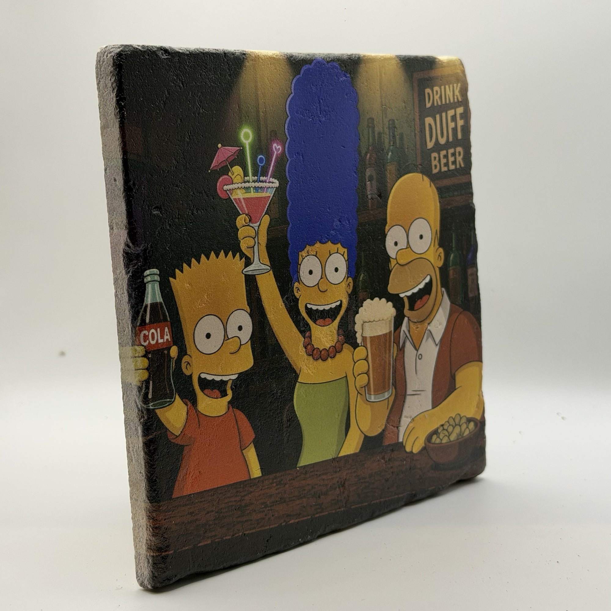 Simpsons Family Drink Duff Beer Natural Travertine Stone Hotpad 3