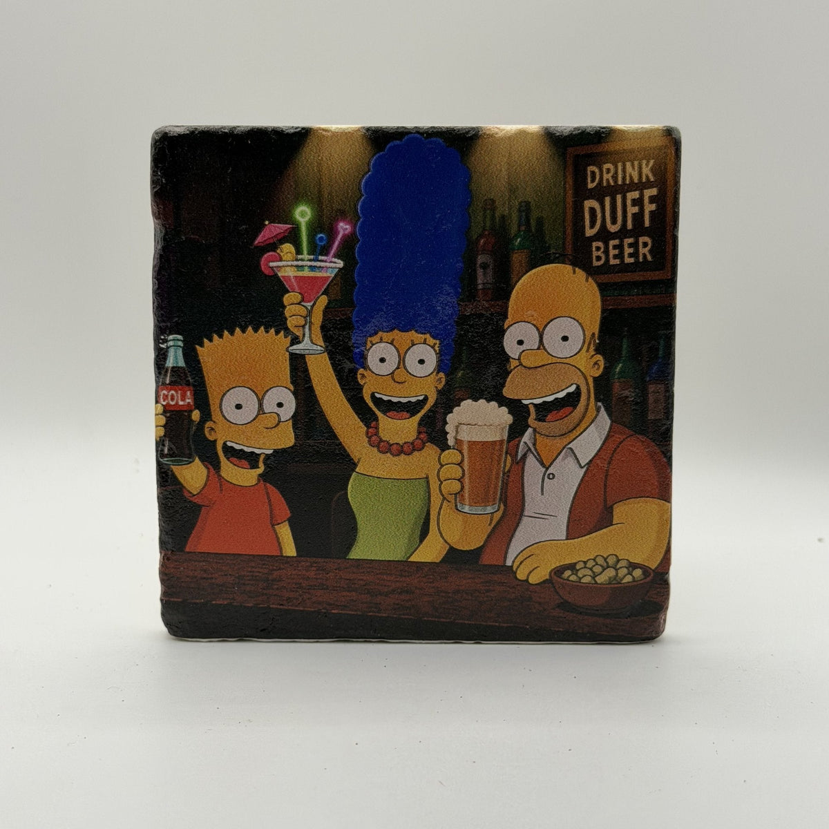 Simpsons Family Drink Duff Beer Natural Travertine Stone Coaster premium artwork