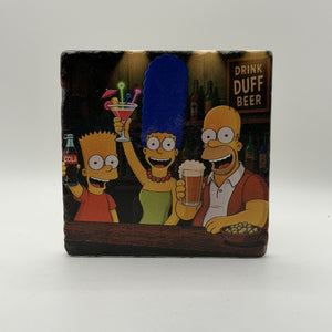 Simpsons Family Drink Duff Beer Natural Travertine Stone Coaster premium artwork