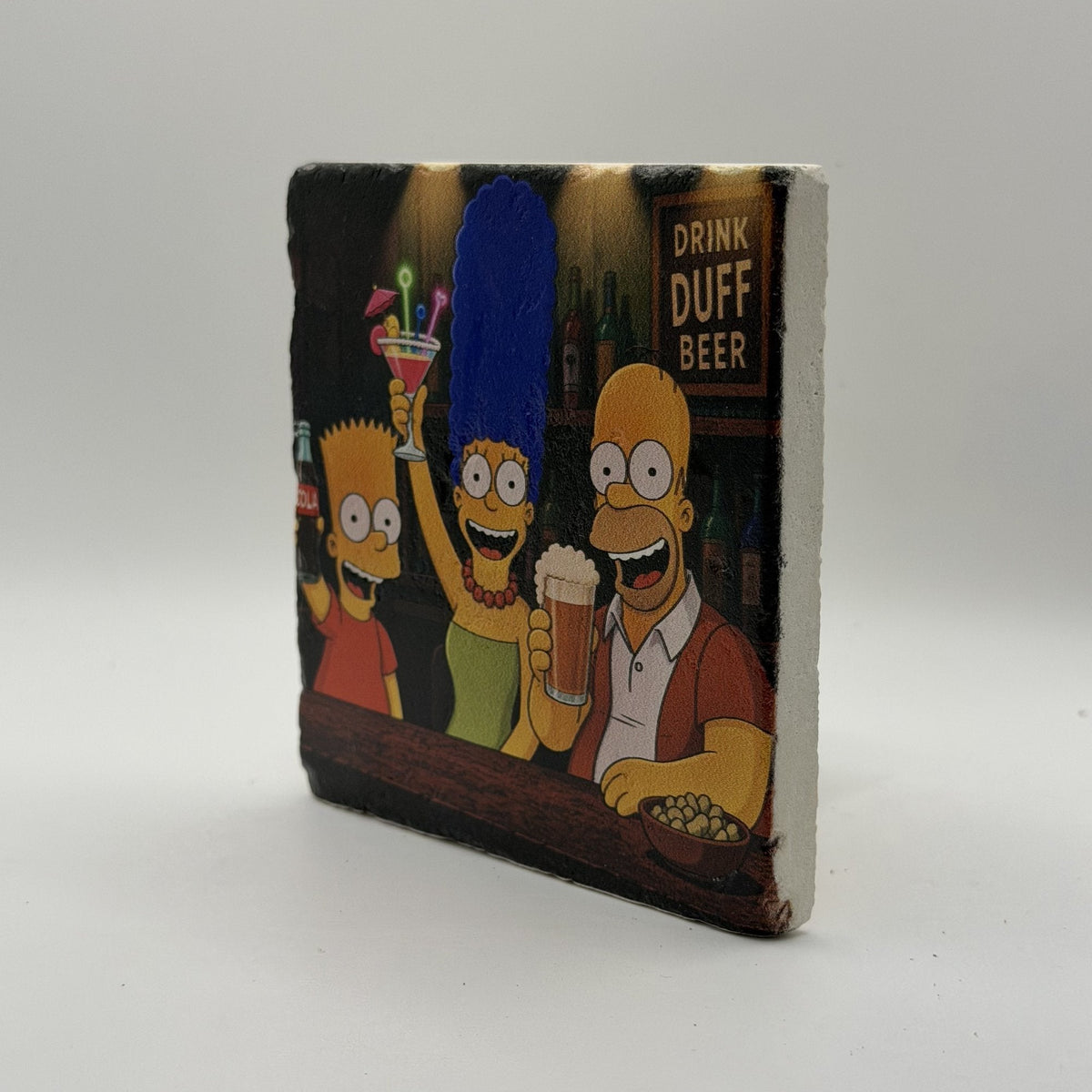 Simpsons Family Drink Duff Beer Natural Travertine Stone Coaster premium artwork