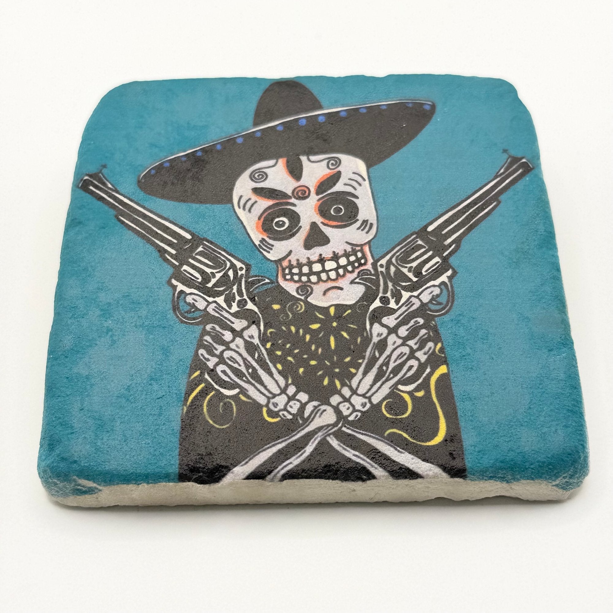 Skeleton Gunfighter Stone Coaster
