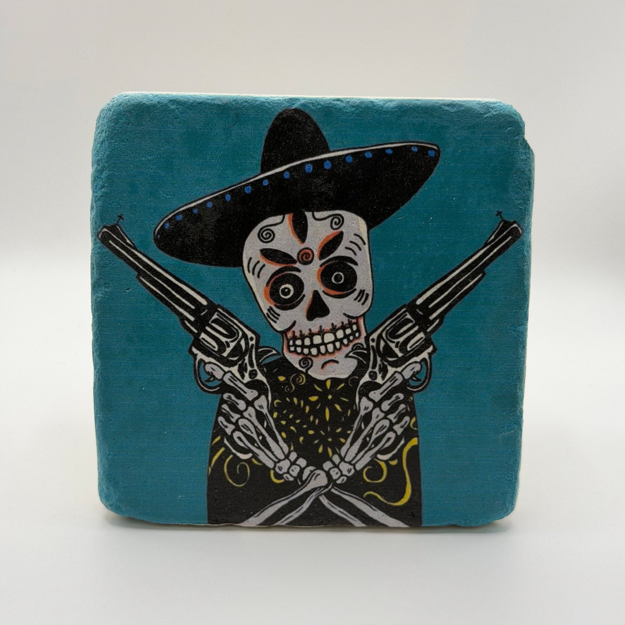 Skeleton Gunfighter Stone Coaster