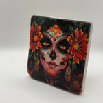 Skull artwork printed on square travertine stone coaster