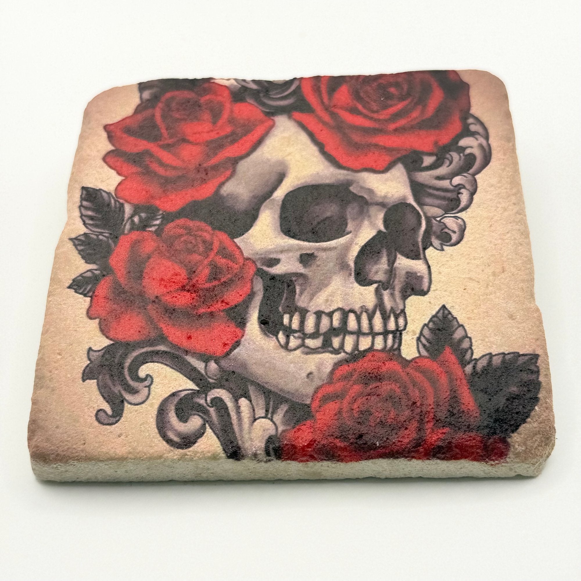 Skull and Roses Stone Coaster