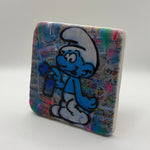 Smurf graffiti artwork printed on square travertine stone coaster
