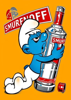 Smurfnoff Vodka Smurf parody artwork printed on MDF wall poster