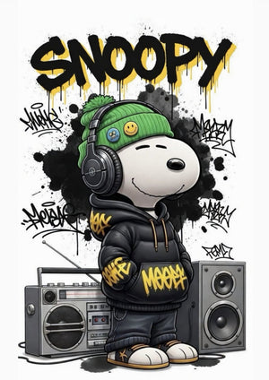 Snoopy DJ artwork printed on MDF wall poster
