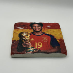 Soccer Player Natural Travertine Stone Coaster artwork