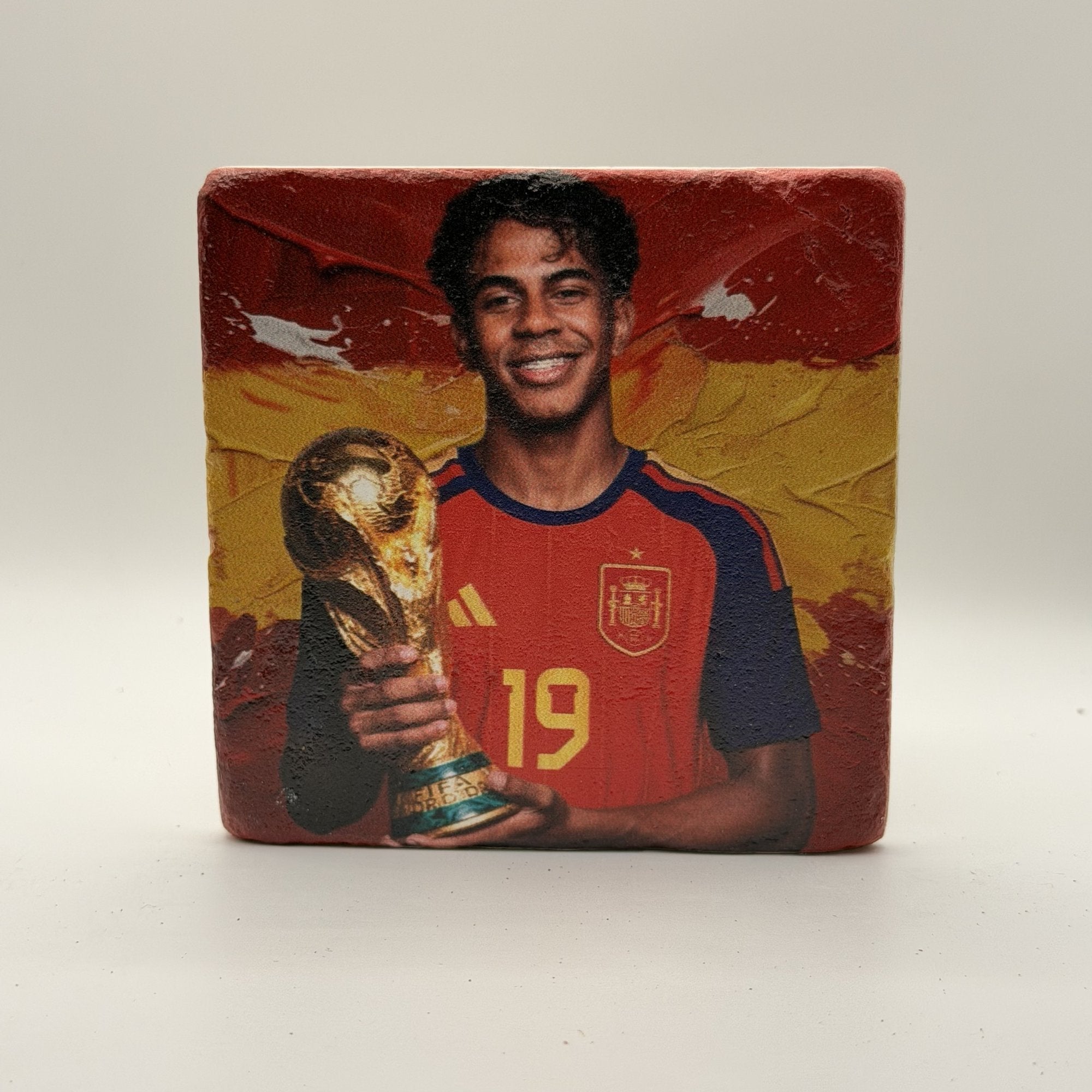 Soccer Player Natural Travertine Stone Coaster artwork