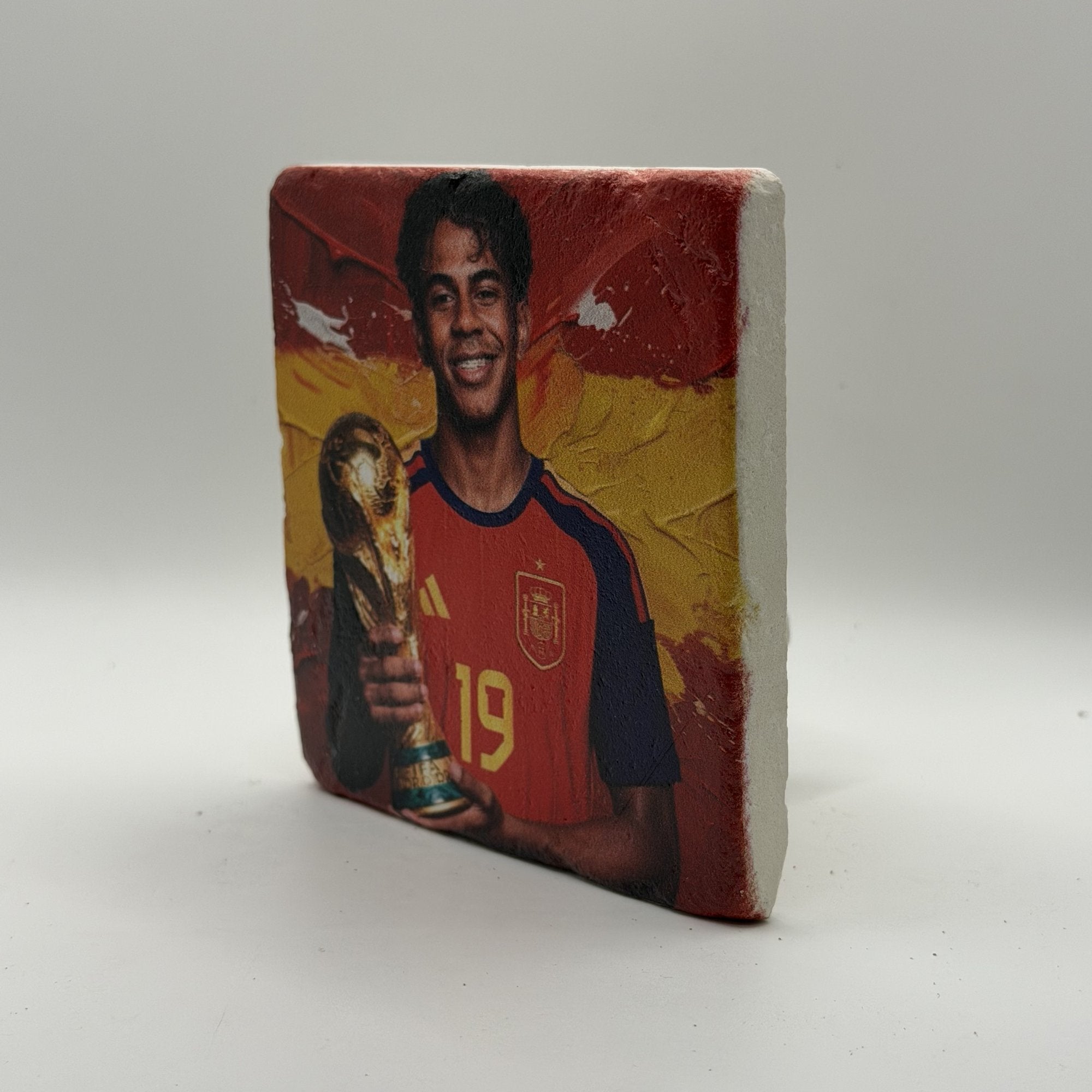 Soccer Player Natural Travertine Stone Coaster artwork