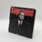 Tony Soprano logo printed on square travertine stone coaster