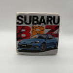 Subaru BRZ artwork printed on square travertine stone coaster